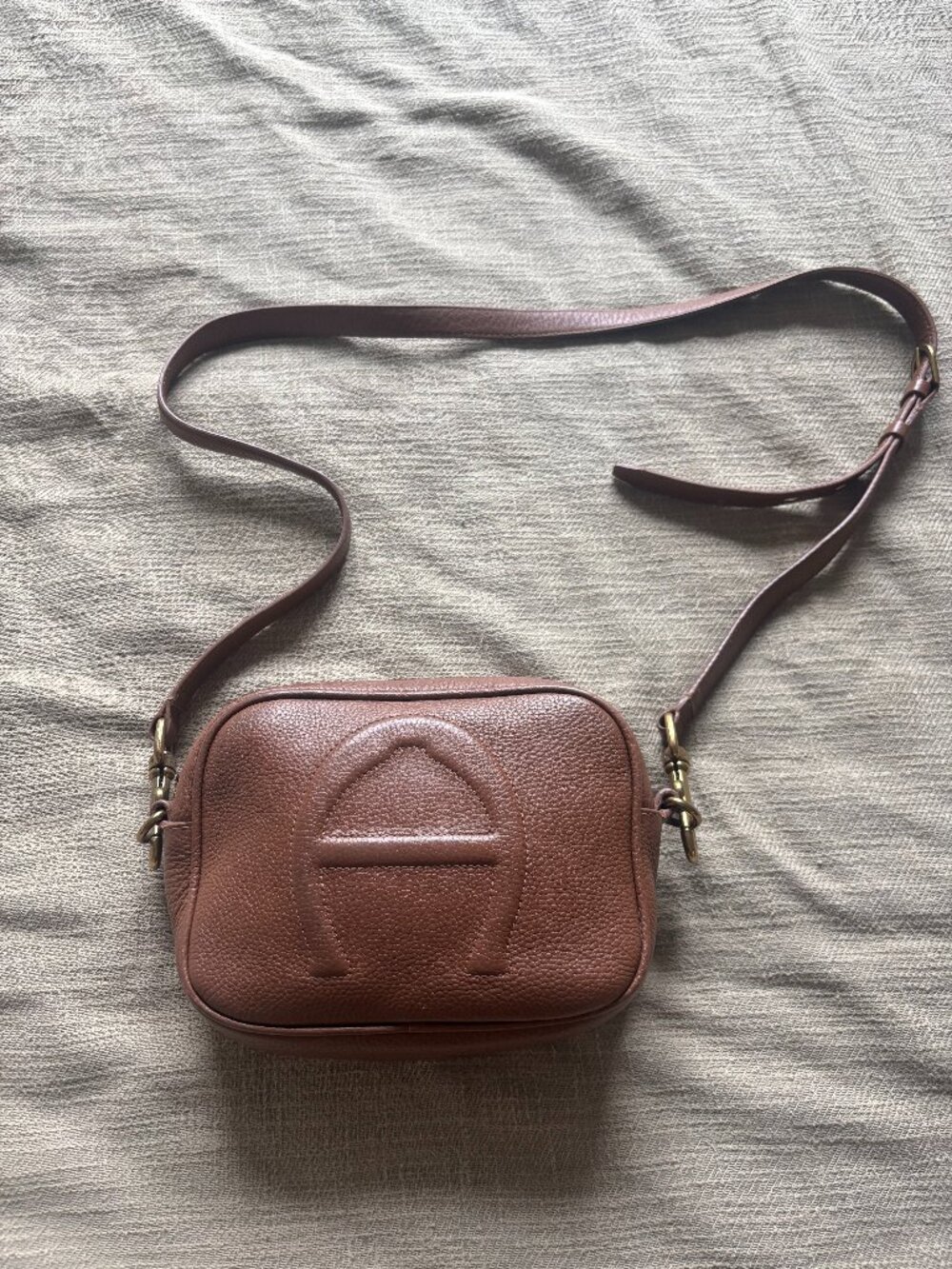 Etienne Aigner Brown Leather Logo Crossbody Bag